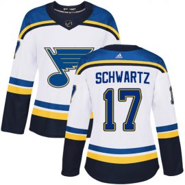 Adidas St. Louis Blues #17 Jaden Schwartz White Road Authentic Womens Stitched NHL Jersey