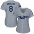 Los Angeles Dodgers #8 Manny Machado Grey Alternate Road 2018 World Series Womens Stitched MLB Jersey