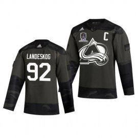 Colorado Colorado Avalanche #92 Gabriel Landeskog Adidas 2022 Stanley Cup Champions Veterans Day Mens Authentic Practice NHL Jersey Camo Mens