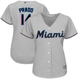 Miami Marlins #14 Martin Prado Grey Road Womens Stitched MLB Jersey