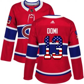 Adidas Montreal Canadiens #13 Max Domi Red Home Authentic USA Flag Womens Stitched NHL Jersey