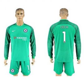Chelsea #1 Cech Green Goalkeeper Long Sleeves Soccer Club Jersey