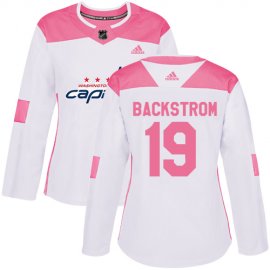 Adidas Washington Capitals #19 Nicklas Backstrom White/Pink Authentic Fashion Womens Stitched NHL Jersey