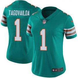 Nike Miami Dolphins #1 Tua Tagovailoa Aqua Green Alternate Womens Stitched NFL Vapor Untouchable Limited Jersey