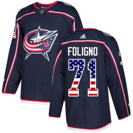 Adidas Columbus Blue Jackets #71 Nick Foligno Navy Blue Home Authentic USA Flag Stitched NHL Jersey