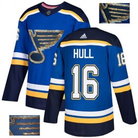 Adidas St. Louis Blues #16 Brett Hull Blue Home Authentic Fashion Gold Stitched NHL Jersey