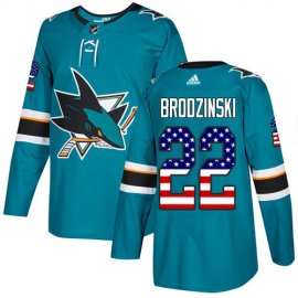 Adidas San Jose Sharks #22 Jonny Brodzinski Teal Home Authentic USA Flag Stitched NHL Jersey