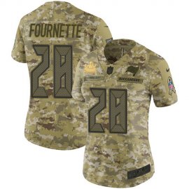 Tampa Bay Buccaneers #28 Leonard Fournette Camo Womens Super Bowl LV Champions Patch Stitched NFL Limited 2018 Salute To Service Jersey
