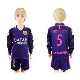 Barcelona #5 Busquets Away Long Sleeves Kid Soccer Club Jersey