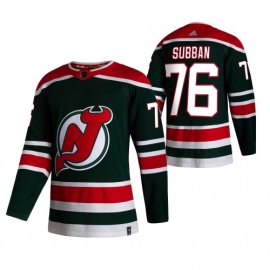 New Jersey Devils #76 P.K. Subban Green Mens Adidas 2020-21 Reverse Retro Alternate NHL Jersey