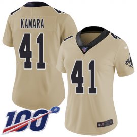 Nike New Orleans Saints #41 Alvin Kamara Gold Womens Stitched NFL Limited Inverted Legend 100th Season Jersey