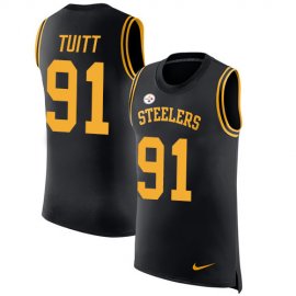 Nike Pittsburgh Steelers #91 Stephon Tuitt Black Team Color Mens Stitched NFL Limited Rush Tank Top Jersey