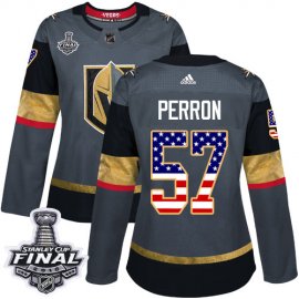 Adidas Vegas Golden Knights #57 David Perron Grey Home Authentic USA Flag 2018 Stanley Cup Final Womens Stitched NHL Jersey