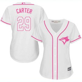 Toronto Blue Jays #29 Joe Carter White/Pink Fashion Womens Stitched MLB Jersey
