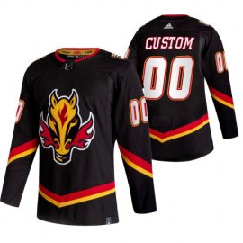 Calgary Flames Custom Black Mens Adidas 2020-21 Reverse Retro Alternate NHL Jersey