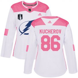 Adidas Tampa Bay Lightning #86 Nikita Kucherov White/Pink 2022 Stanley Cup Final Patch Authentic Fashion Womens Stitched NHL Jersey Womens