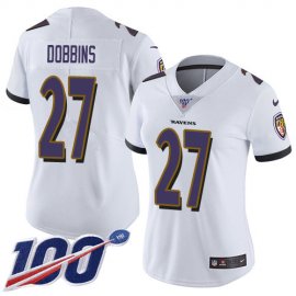 Nike Baltimore Ravens #27 J.K. Dobbins White Womens Stitched NFL 100th Season Vapor Untouchable Limited Jersey