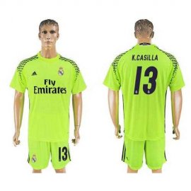 Real Madrid #13 K.Casilla Shiny Green Goalkeeper Soccer Club Jersey