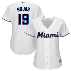 Miami Marlins #19 Miguel Rojas White Home Womens Stitched MLB Jersey