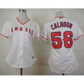 Los Angeles Angels #56 Kole Calhoun White Home Womens Stitched MLB Jersey