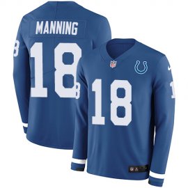 Nike Indianapolis Colts #18 Peyton Manning Royal Blue Team Color Mens Stitched NFL Limited Therma Long Sleeve Jersey