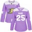 Adidas Anaheim Ducks #25 Ondrej Kase Purple Authentic Fights Cancer Womens Stitched NHL Jersey