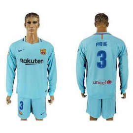 Barcelona #3 Pique Away Long Sleeves Soccer Club Jersey