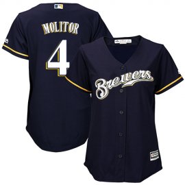 Milwaukee Brewers #4 Paul Molitor Navy Blue Alternate Womens Stitched MLB Jersey