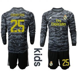 Real Madrid #25 Courtois Black Goalkeeper Long Sleeves Kid Soccer Club Jersey