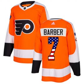 Adidas Philadelphia Flyers #7 Bill Barber Orange Home Authentic USA Flag Stitched NHL Jersey