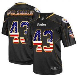 Nike Pittsburgh Steelers #43 Troy Polamalu Black Mens Stitched NFL Elite USA Flag Fashion Jersey