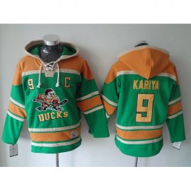 Anaheim Ducks #9 Paul Kariya Green Sawyer Hooded Sweatshirt Stitched NHL Jersey