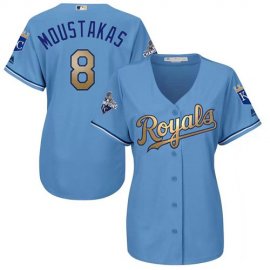 Kansas City Royals #8 Mike Moustakas Light Blue Womens 2015 World Series Champions Gold Program Cool Base Stitched MLB Jersey