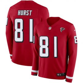 Nike Atlanta Falcons #81 Hayden Hurst Red Team Color Mens Stitched NFL Limited Therma Long Sleeve Jersey