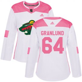 Adidas Minnesota Wild #64 Mikael Granlund White/Pink Authentic Fashion Womens Stitched NHL Jersey