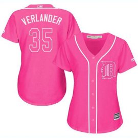 Detroit Tigers #35 Justin Verlander Pink Fashion Womens Stitched MLB Jersey