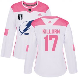 Adidas Tampa Bay Lightning #17 Alex Killorn White/Pink 2022 Stanley Cup Final Patch Authentic Fashion Womens Stitched NHL Jersey Womens