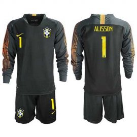 Brazil #1 Alisson Black Goalkeeper Long Sleeves Soccer Country Jersey