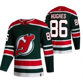 New Jersey Devils #86 Jack Hughes Green Mens Adidas 2020-21 Reverse Retro Alternate NHL Jersey