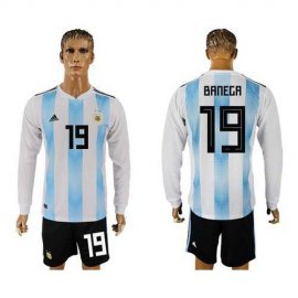 Argentina #19 Banega Home Long Sleeves Soccer Country Jersey