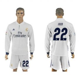 Real Madrid #22 Isco White Home Long Sleeves Soccer Club Jersey