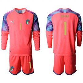 Italy #1 Buffon Pink Long Sleeves Goalkeeper Soccer Country Jersey