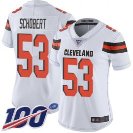 Nike Cleveland Browns #53 Joe Schobert White Womens Stitched NFL 100th Season Vapor Limited Jersey