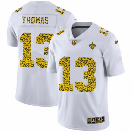 New Orleans New Orleans Saints #13 Michael Thomas Mens Nike Flocked Leopard Print Vapor Limited NFL Jersey White