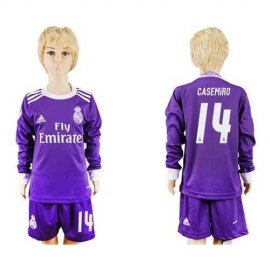 Real Madrid #14 Casemiro Away Long Sleeves Kid Soccer Club Jersey