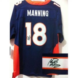 Nike Denver Broncos #18 Peyton Manning Navy Blue Alternate Mens Stitched NFL Elite Autographed Jersey