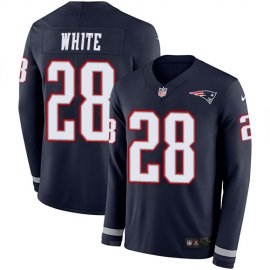 Nike New England Patriots #28 James White Navy Blue Team Color Mens Stitched NFL Limited Therma Long Sleeve Jersey