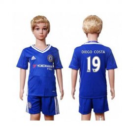 Chelsea #19 Diego Costa Blue Home Kid Soccer Club Jersey