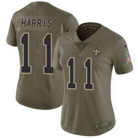 Nike New Orleans Saints #11 Deonte Harris Olive Womens Stitched NFL Limited 2017 Salute To Service Jersey