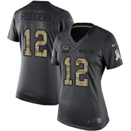 Nike Green Bay Packers #12 Aaron Rodgers Black Womens Stitched NFL Limited 2016 Salute to Service Jersey